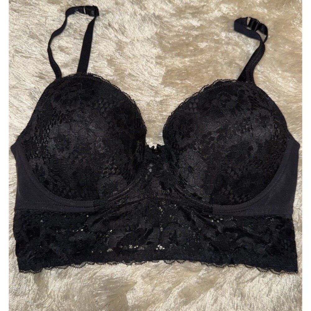 Adored by Adore Me Payal Black Lace Longline Bustier Corset Bra Top 36D Goth